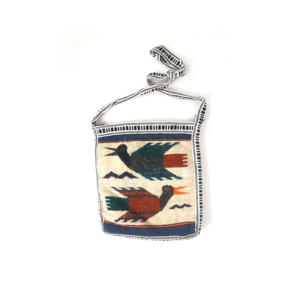 Vintage Ecuadorian Crossbody Handbag 2 Birds Boho Pattern Purse